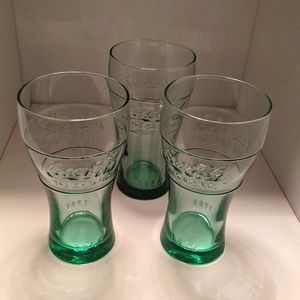 Set of 3 Coca-Cola green glasses